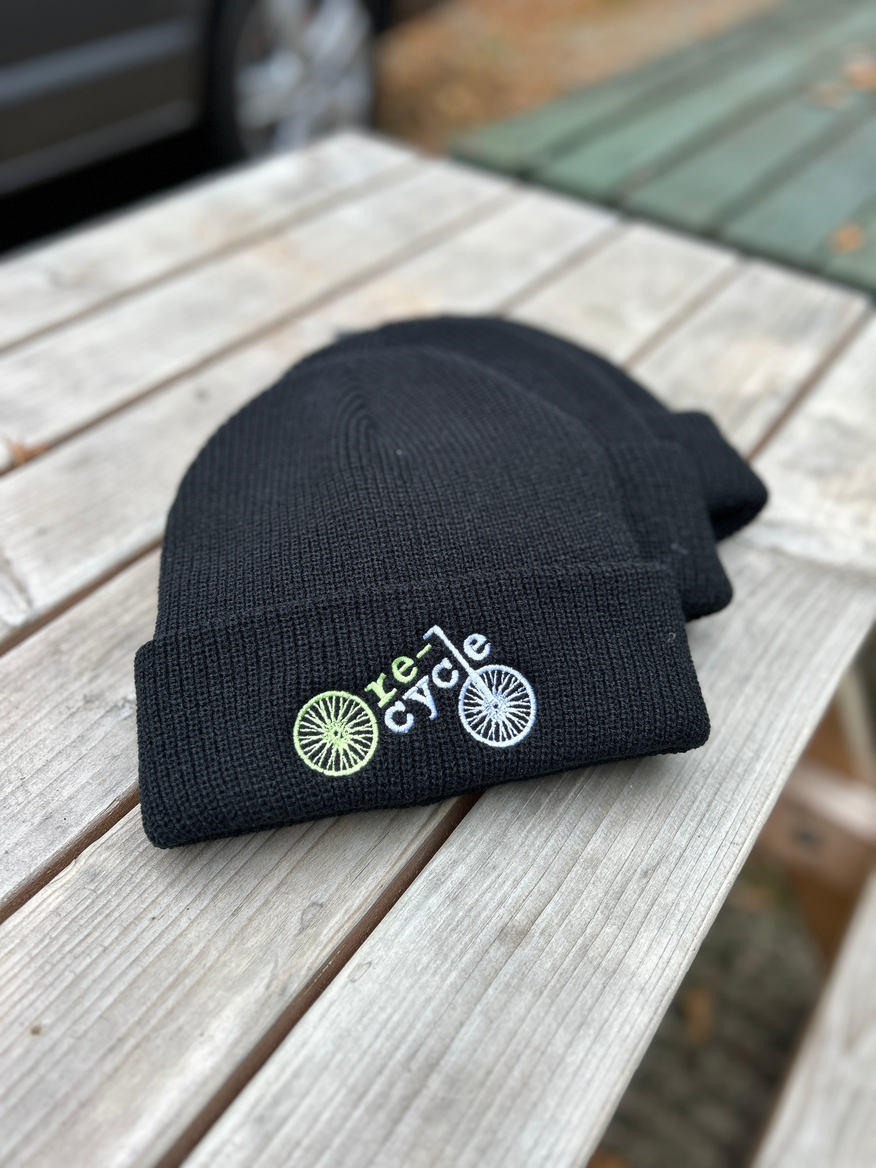 Knitted Re-Cycle Black Beanie Hat